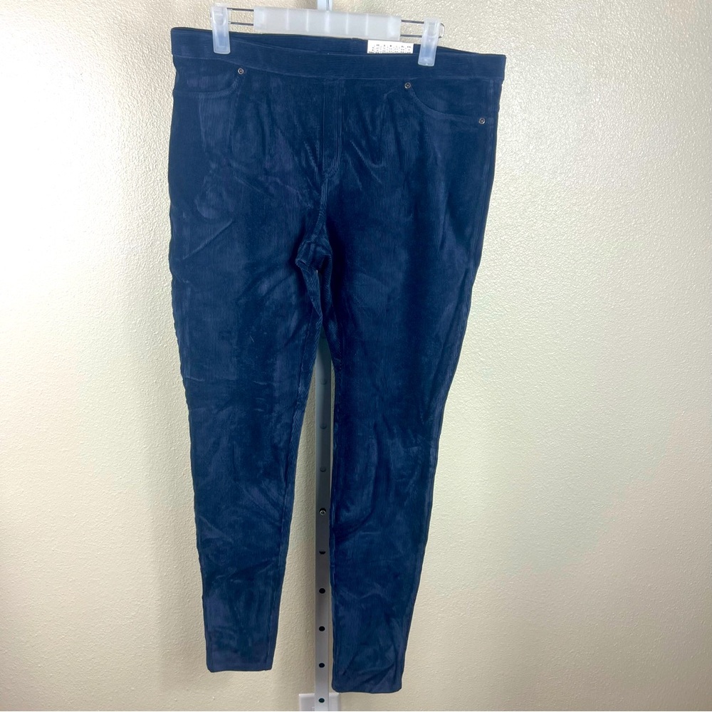 HUE Peacoat NAVY Blue Corduroy Ribbed Velour STRAIGHT Pants LEGGINGS Large
